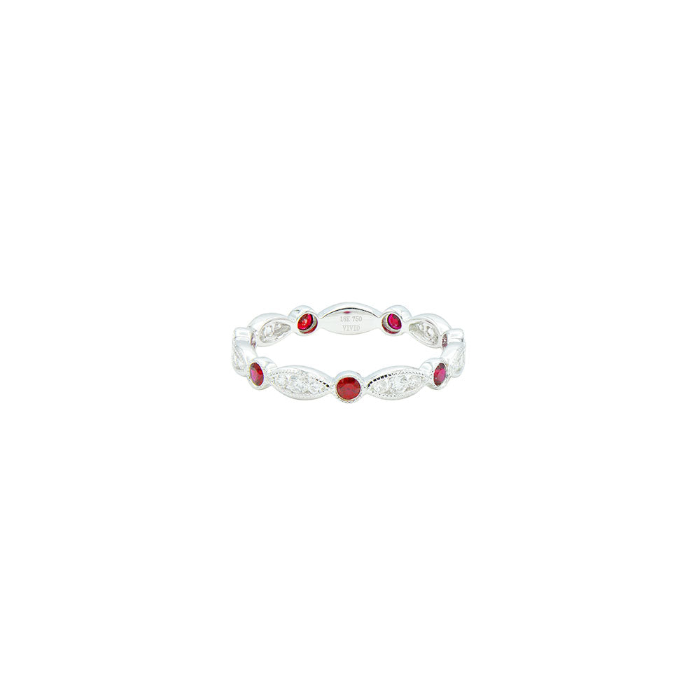 18 Karat White Gold band with Diamonds and Rubies