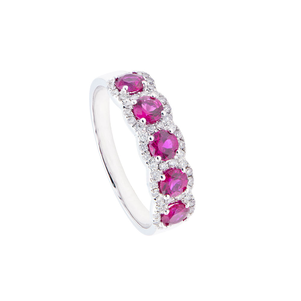 18 Karat White Gold ring with Rubies and Diamonds