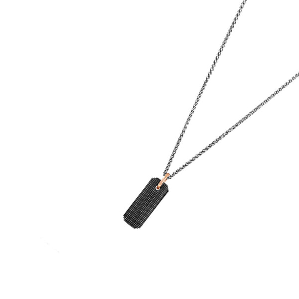 Sterling Silver with Black Rhodium RUE Small Bar Pendant