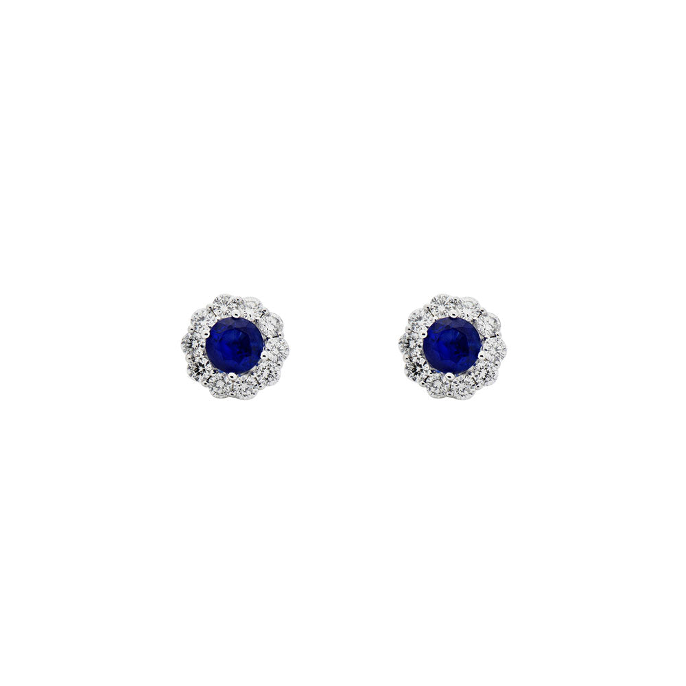 18 Karat White Gold Stud Earrings with Sapphire and Diamonds