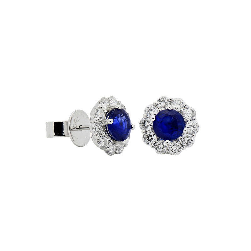 18 Karat White Gold Stud Earrings with Sapphire and Diamonds