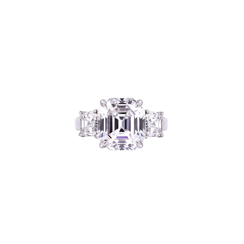 Platinum Three Stone Ring with Asscher Cut Diamond