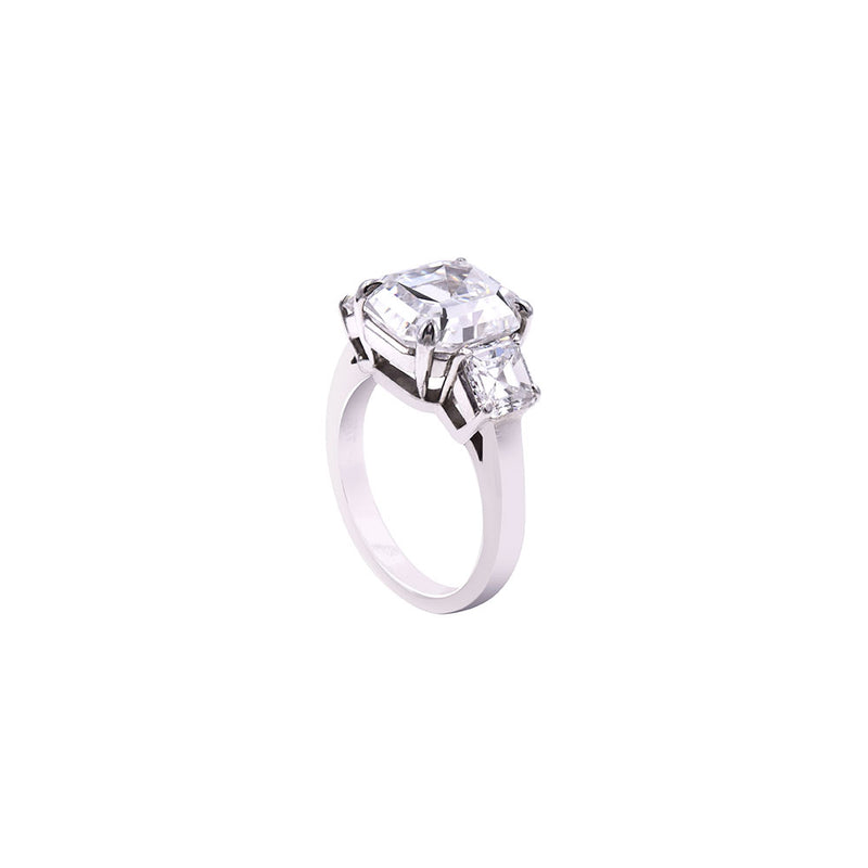 Platinum Three Stone Ring with Asscher Cut Diamond