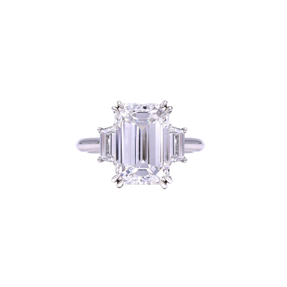 Platinum Three Stone Ring with 5.07 Emerald Cut Diamond