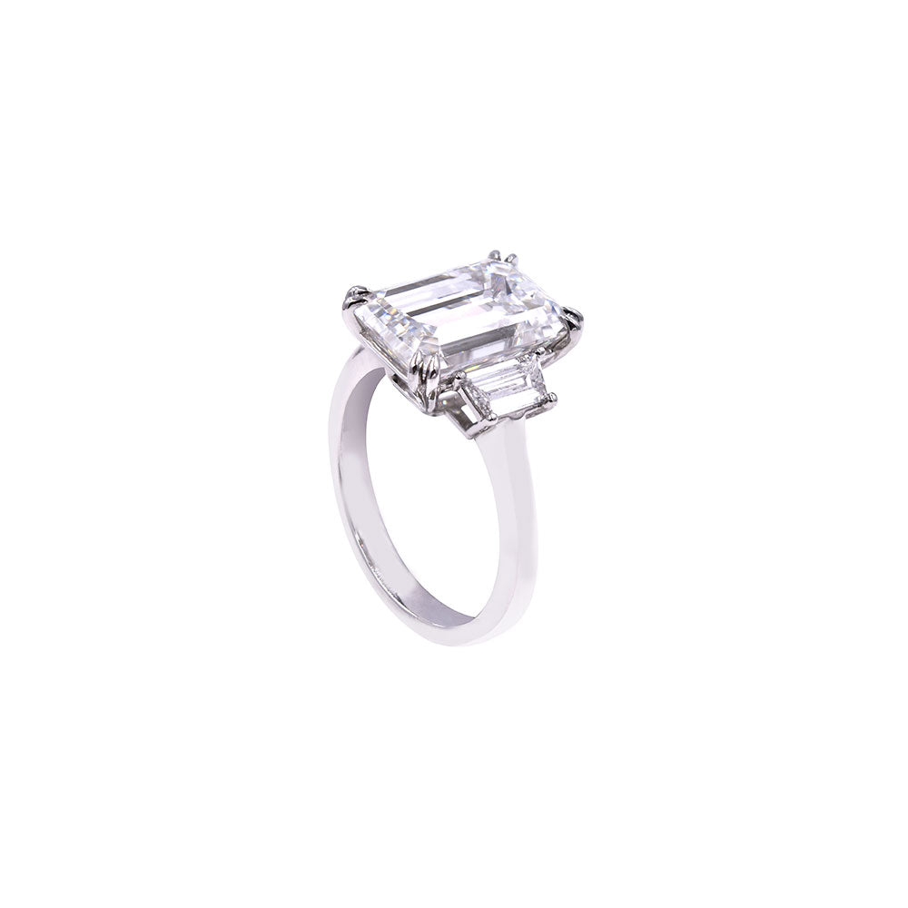 Platinum Three Stone Ring with 5.07 Emerald Cut Diamond