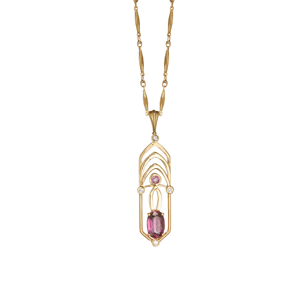 Yellow Gold Art Deco Ruby Pendant - Sofia Jewelry