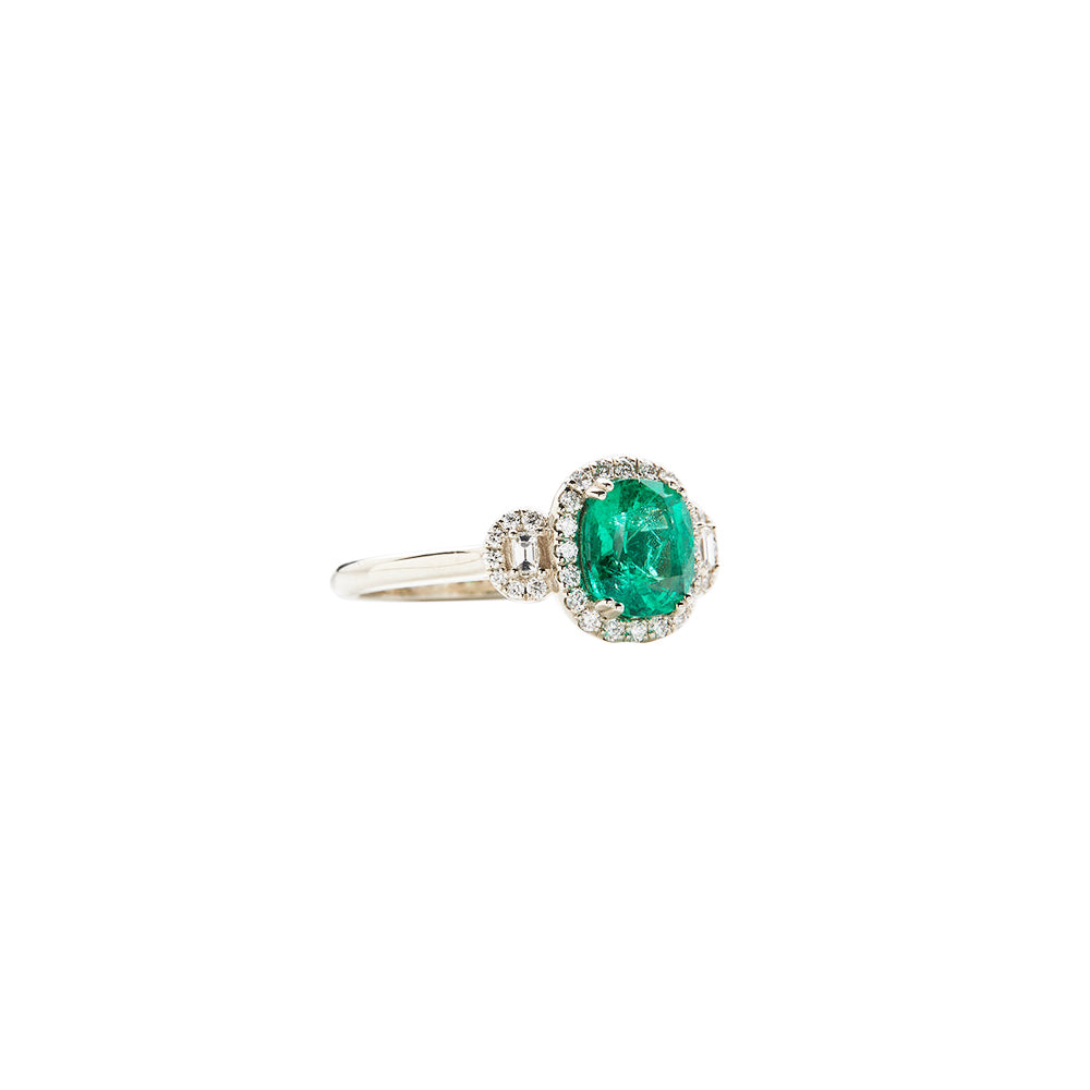 18 Karat White Gold Emerald and Diamond Ring