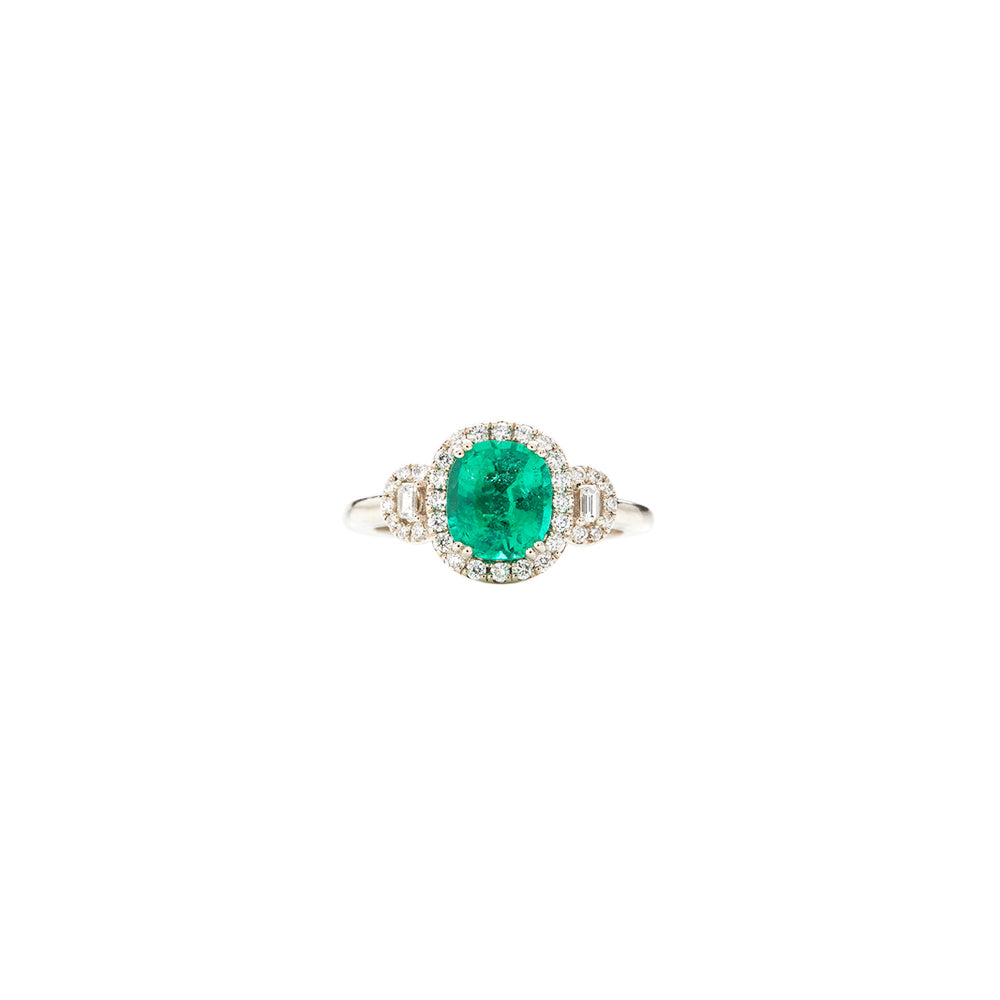 18 Karat White Gold Emerald and Diamond Ring