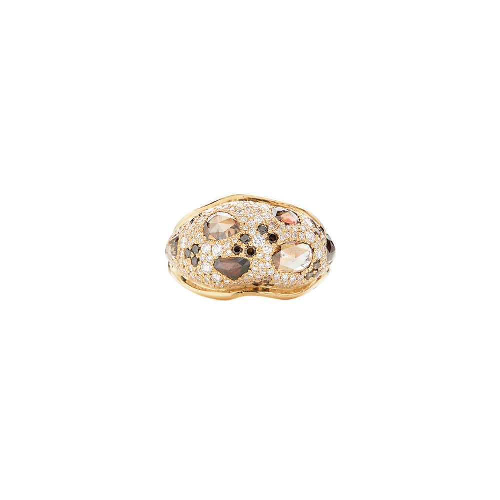 18 Karat Yellow Gold White And Cognac Diamond Ring