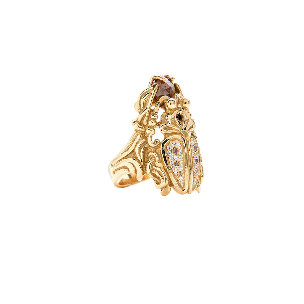 18 Karat Yellow Gold Diamond Scarab Ring