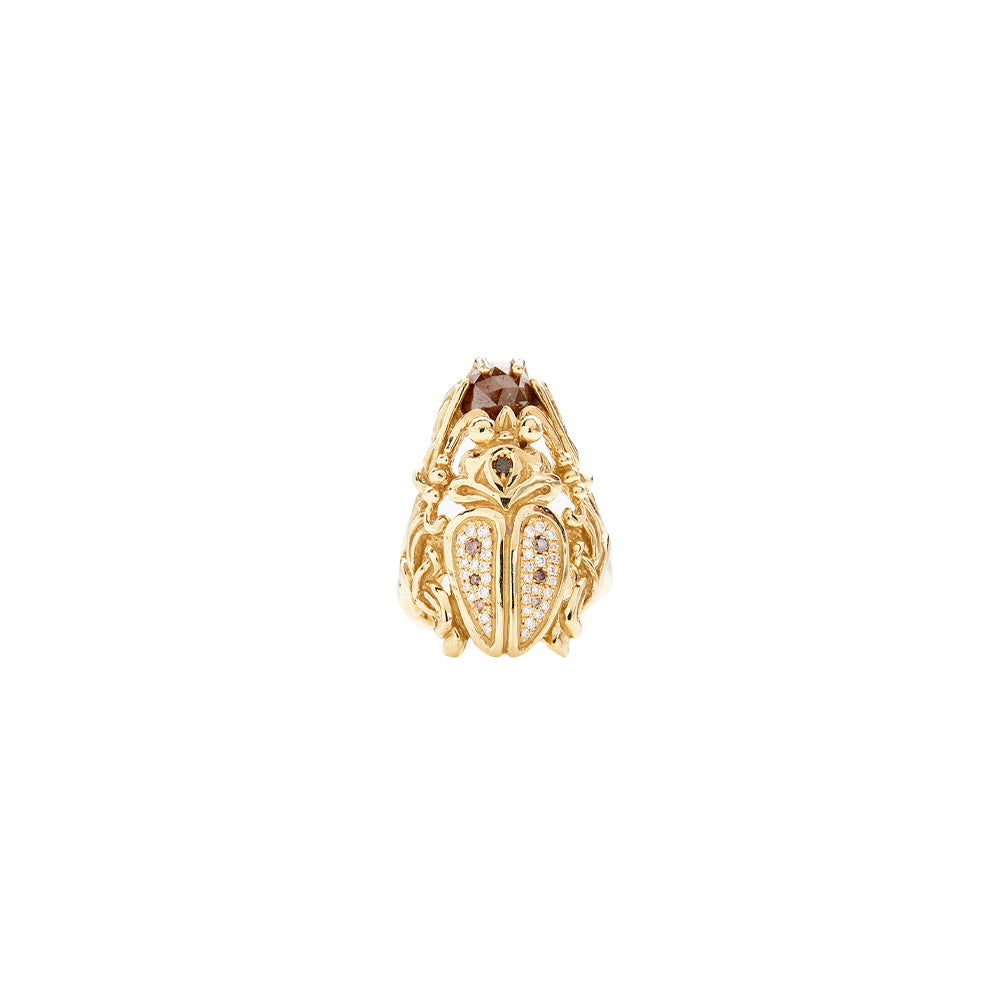 A stunning gold beetle ring adorned with sparkling diamonds, a perfect blend of elegance and nature's beauty.