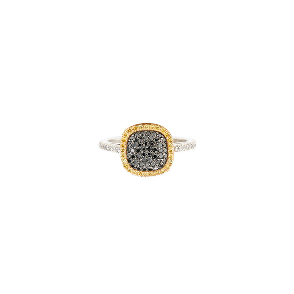 18 Karat Gold Ring with Black and Yellow Diamonds