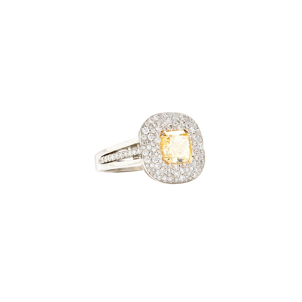 Platinum Fancy Intense Yellow Diamond Ring