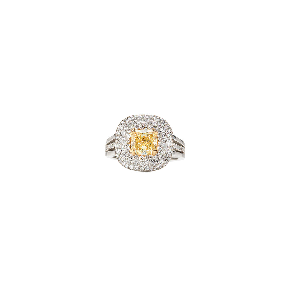 Platinum Fancy Intense Yellow Diamond Ring