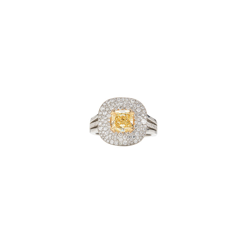 Platinum Fancy Intense Yellow Diamond Ring