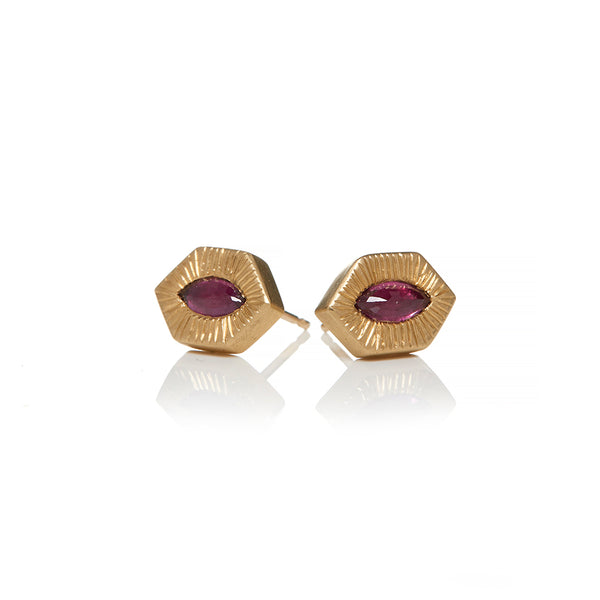 Gold Ruby Stud Earrings - Sofia Jewelry