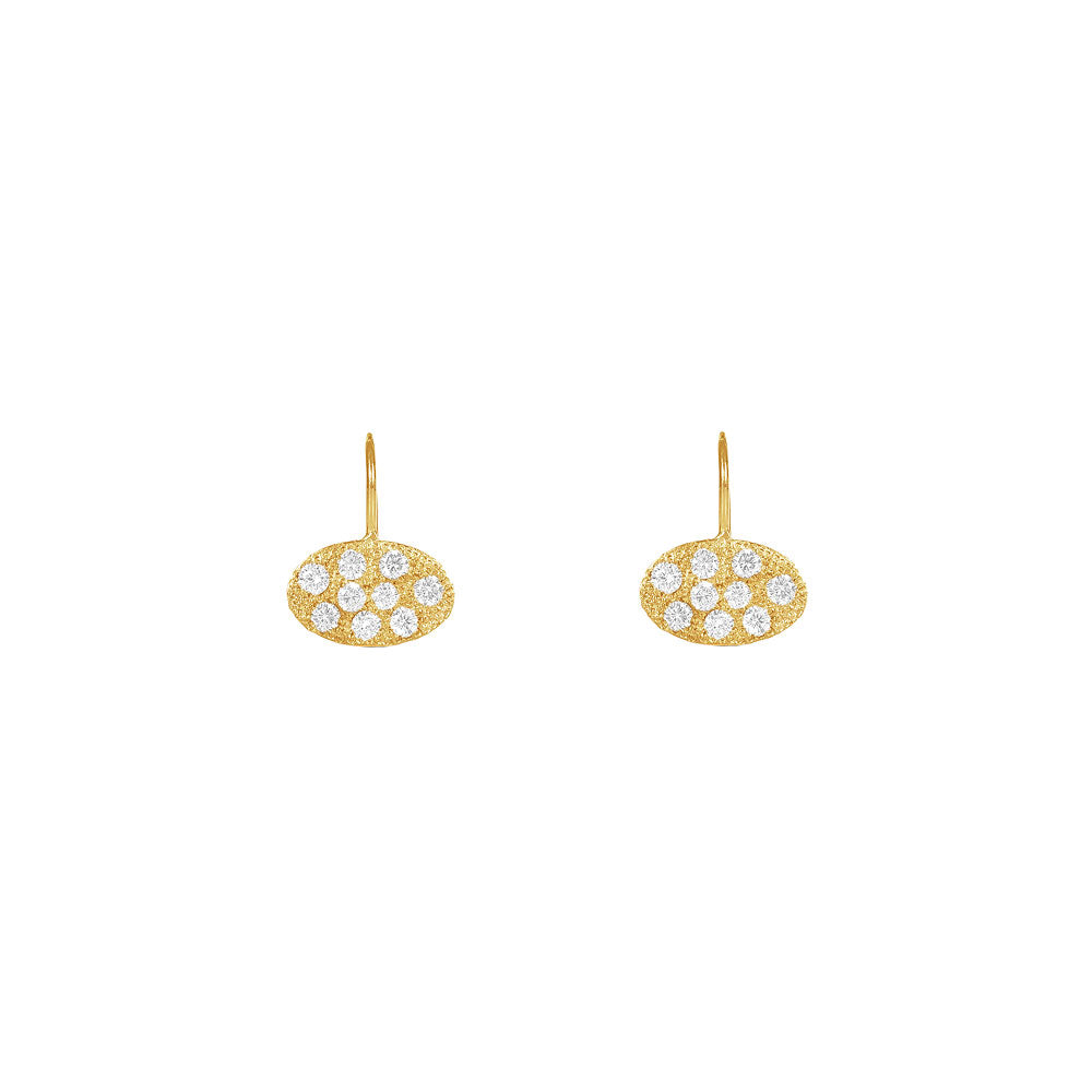 14 Karat Yellow Textured Gold TASHA Oval Disc Earrings with Diamonds