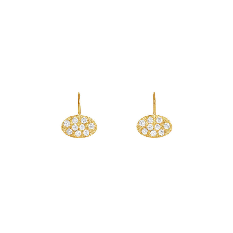 14 Karat Yellow Textured Gold TASHA Oval Disc Earrings with Diamonds