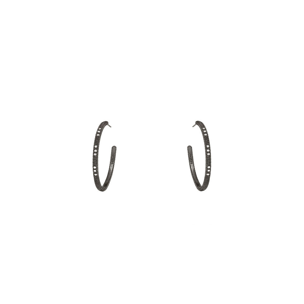 Sterling Silver Black Rhodium THEDA Hoop Earrings with Diamonds