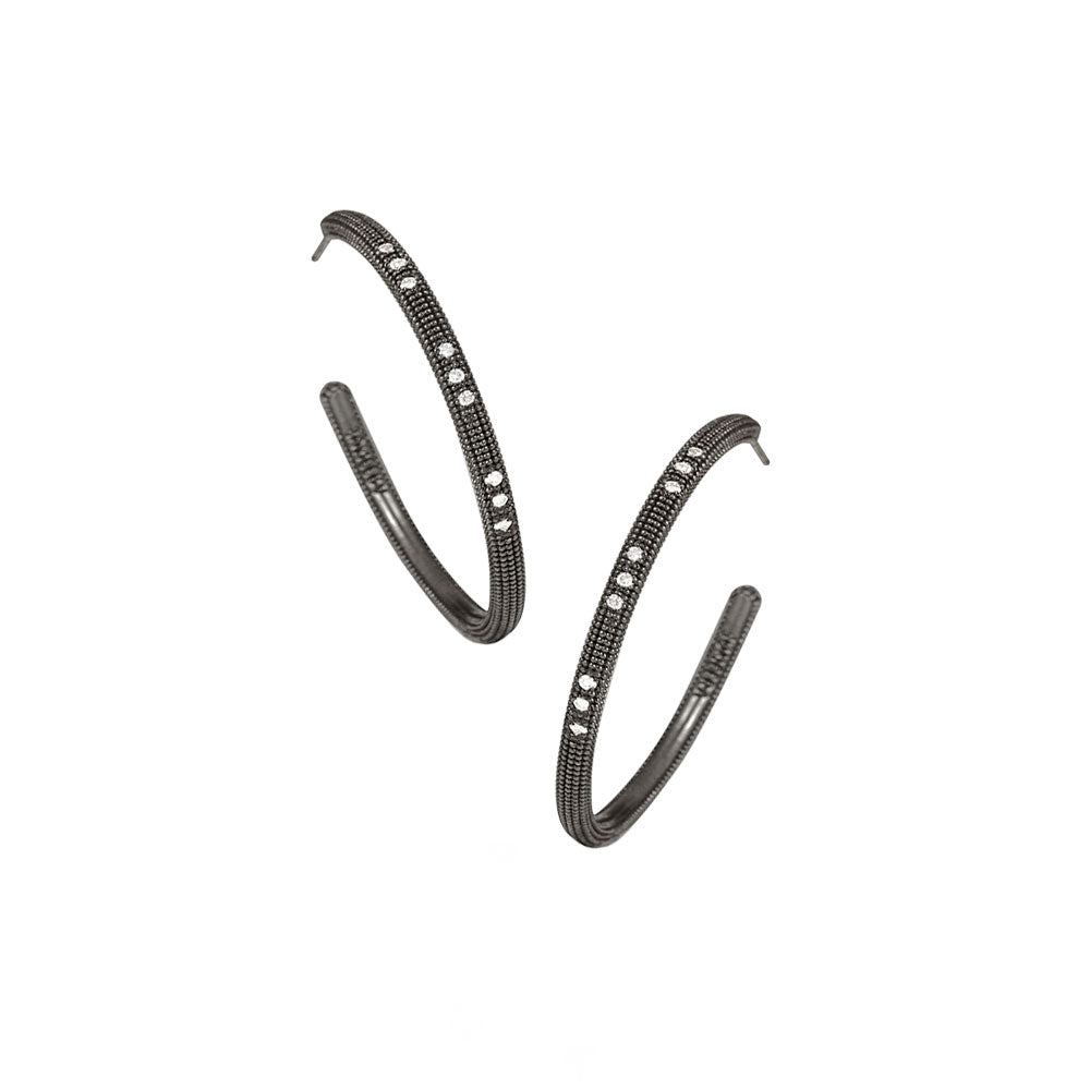 Sterling Silver Black Rhodium THEDA Hoop Earrings with Diamonds