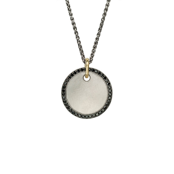 Sterling Silver Vintage Finish WADE Disc Pendant with Black Diamonds